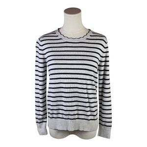 Banana Republic Striped Scallop Neck Sweater Navy Gray Petite SP